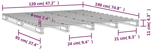 Krevet od paleta sivi 120x190 cm od masivne borovine bračni - Siva / 120 x 190 cm