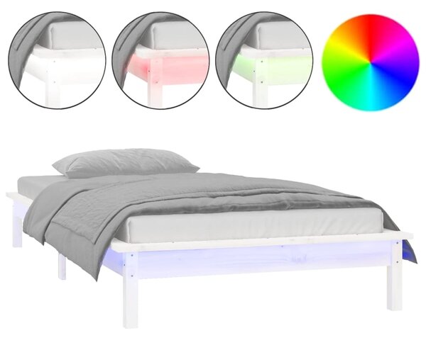 LED okvir kreveta bijeli 75x190 cm za jednu osobu masivno drvo - Bijela / 75 x 190 cm