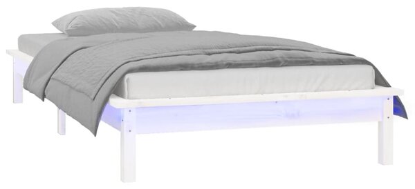 LED okvir kreveta bijeli 75x190 cm za jednu osobu masivno drvo - Bijela / 75 x 190 cm