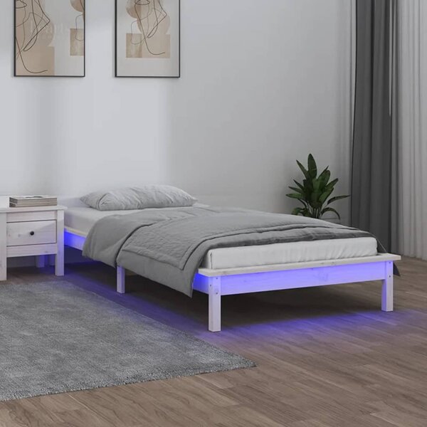 LED okvir kreveta bijeli 75x190 cm za jednu osobu masivno drvo - Bijela / 75 x 190 cm