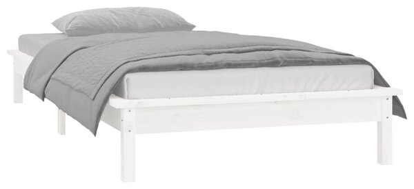 LED okvir kreveta bijeli 75x190 cm za jednu osobu masivno drvo - Bijela / 75 x 190 cm