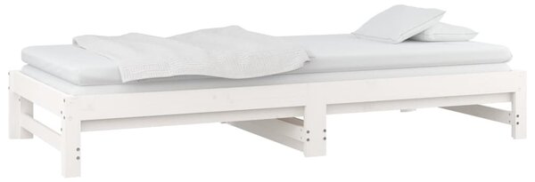 Dnevni ležaj na izvlačenje bijeli 2x(80x200)cm masivna borovina - Bijela / 2x (80 x 200) cm