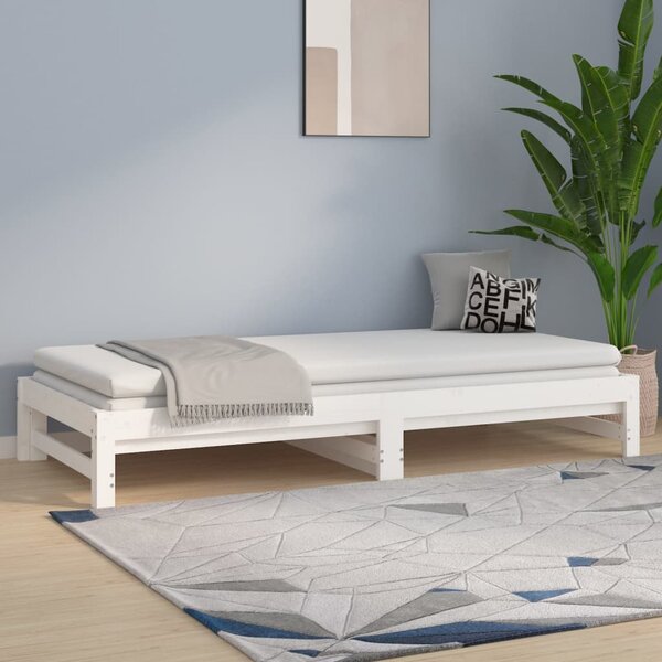 Dnevni ležaj na izvlačenje bijeli 2x(80x200)cm masivna borovina - Bijela / 2x (80 x 200) cm