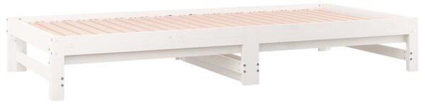 Dnevni ležaj na izvlačenje bijeli 2x(80x200)cm masivna borovina - Bijela / 2x (80 x 200) cm