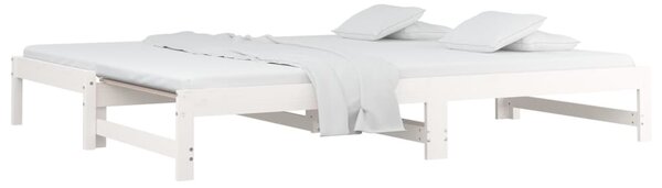 Dnevni ležaj na izvlačenje bijeli 2x(80x200)cm masivna borovina - Bijela / 2x (80 x 200) cm