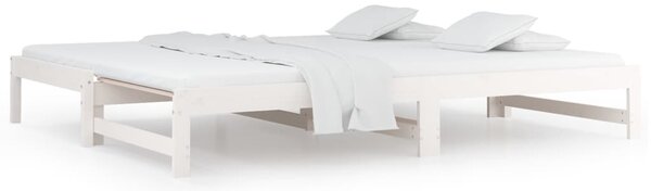 Dnevni ležaj na izvlačenje bijeli 2x(80x200)cm masivna borovina - Bijela / 2x (80 x 200) cm
