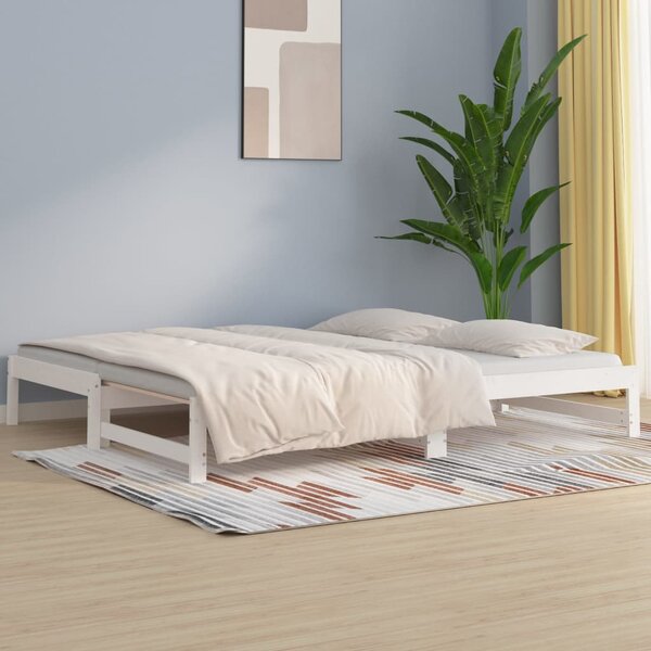 Dnevni ležaj na izvlačenje bijeli 2x(80x200)cm masivna borovina - Bijela / 2x (80 x 200) cm