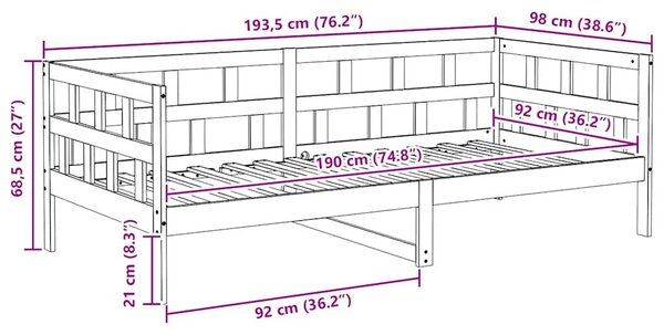 Dnevni ležaj bijeli od masivne borovine 90 x 190 cm - Bijela / 90 x 190 cm