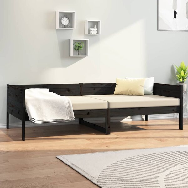 Dnevni ležaj od masivne borovine crni 90 x 190 cm - Crna / 90 x 190 cm