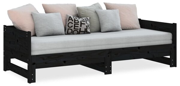 Dnevni ležaj na izvlačenje 2x(90x200) cm crni od borovine - Crna / 90 x 200 cm