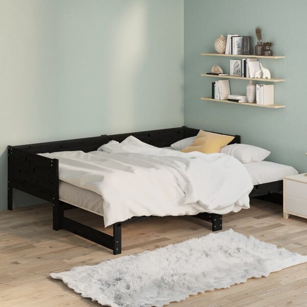 Dnevni ležaj na izvlačenje 2x(90x200) cm crni od borovine - Crna / 90 x 200 cm