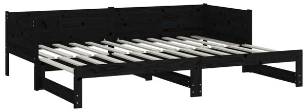 Dnevni ležaj na izvlačenje 2x(90x200) cm crni od borovine - Crna / 90 x 200 cm