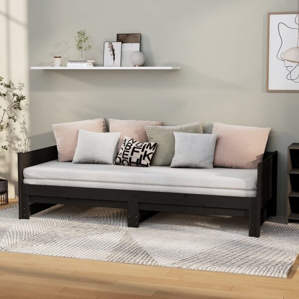 Dnevni ležaj na izvlačenje 2x(90x200) cm crni od borovine - Crna / 90 x 200 cm