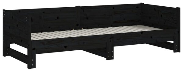 Dnevni ležaj na izvlačenje 2x(90x200) cm crni od borovine - Crna / 90 x 200 cm