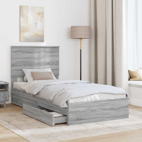 Krevet s od storage Siva Sonoma 75 x 190 cm Konstruirano drvo - Siva / 75 x 190 cm
