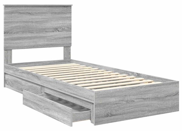 Krevet s od storage Siva Sonoma 75 x 190 cm Konstruirano drvo - Siva / 75 x 190 cm