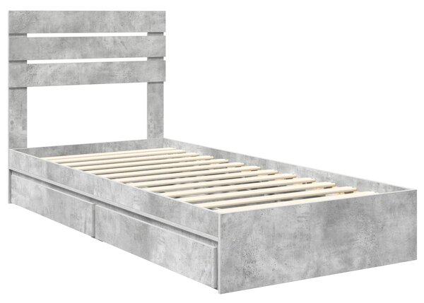 Krevet s od storage Betonski sivi 70 x 190 cm Konstruirano drvo - Siva / 70 x 190 cm