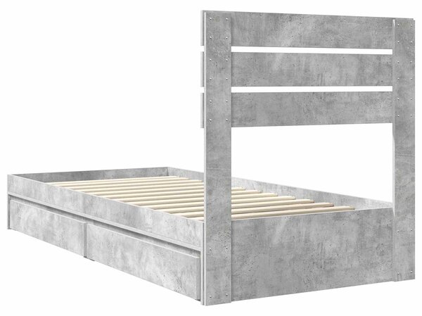 Krevet s od storage Betonski sivi 70 x 190 cm Konstruirano drvo - Siva / 70 x 190 cm