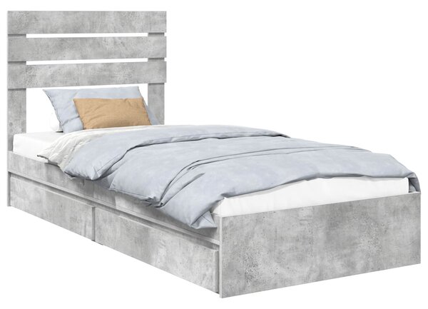 Krevet s od storage Betonski sivi 70 x 190 cm Konstruirano drvo - Siva / 70 x 190 cm