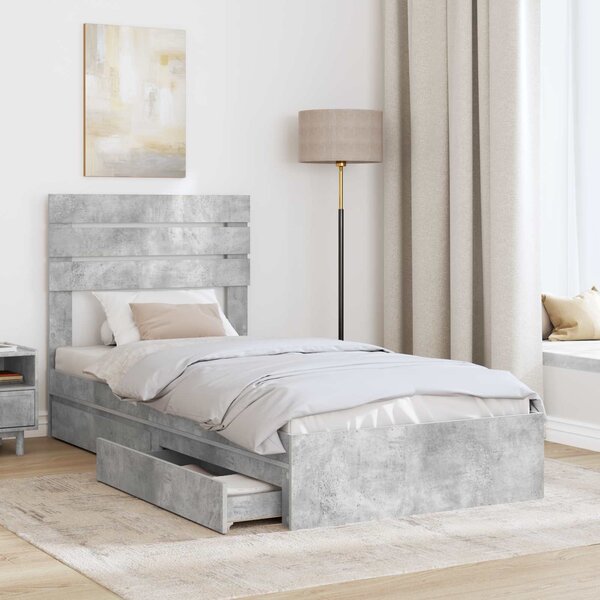 Krevet s od storage Betonski sivi 70 x 190 cm Konstruirano drvo - Siva / 70 x 190 cm