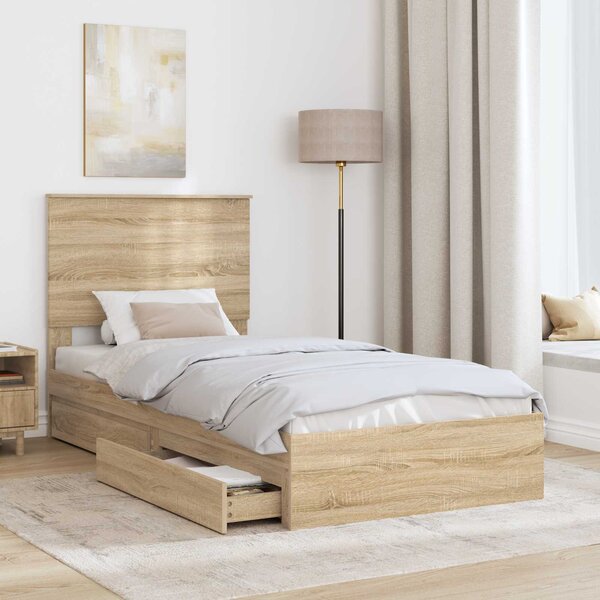 Krevet s od storage Sonoma hrast 75 x 190 cm Konstruirano drvo - Smeđa / 75 x 190 cm