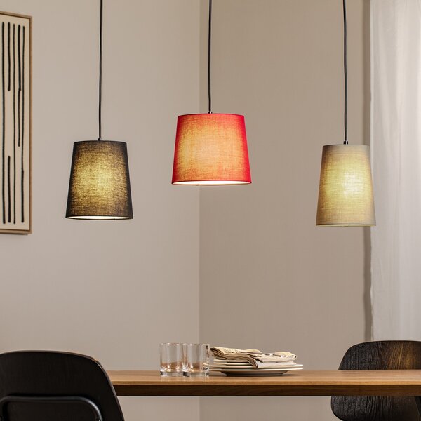 Lindby viseća lampa Amilia, tkanina, 3 žarulje, crvena/siva/crna, prigušiva, Drvo, Dnevni boravak/blagovaonica, Tkanina / tekstil