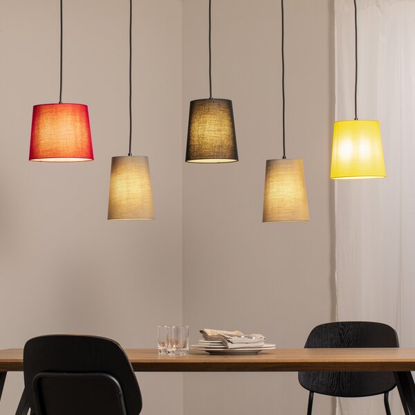 Lindby viseća lampa Amilia, tkanina, 5 žarulja, crvena/siva/žuta, E27, prigušiva, Drvo, Dnevni boravak/blagovaonica, Tkanina / tekstil