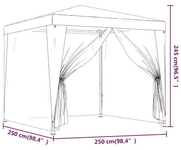 Šator za zabave s 4 mrežasta bočna zida plavi 2,5 x 2,5 m HDPE - Plava / 2.5 x 2.5 m