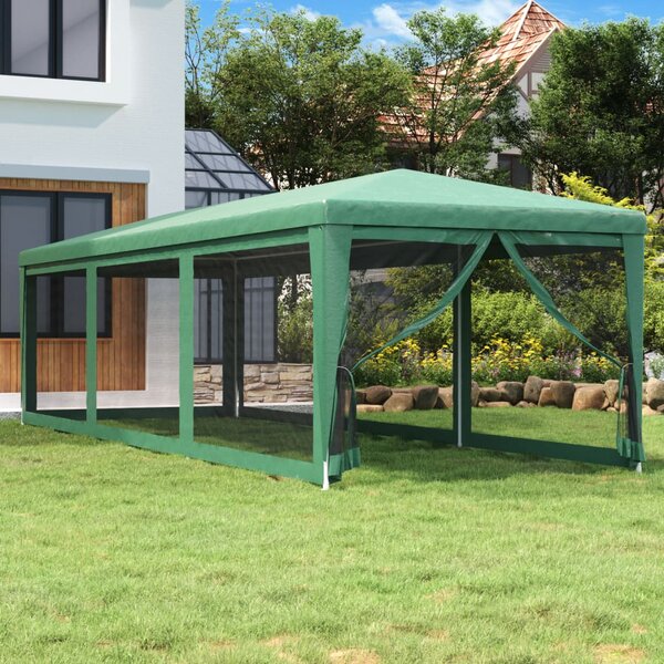Šator za zabave s 8 mrežastih bočnih zidova zeleni 3 x 9 m HDPE - Zelena / 3 x 9 m