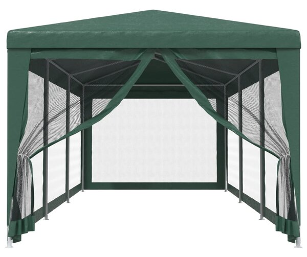 Šator za zabave s 8 mrežastih bočnih zidova zeleni 3 x 9 m HDPE - Zelena / 3 x 9 m