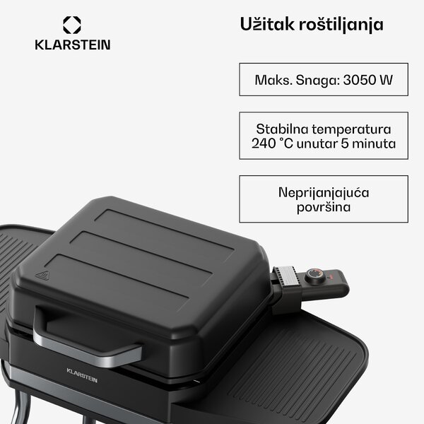 Klarstein Električni roštilj Gatsby, Za unutarnju i vanjsku upotrebu, 3050 W, EasyGrill koncept, Do 240 °C