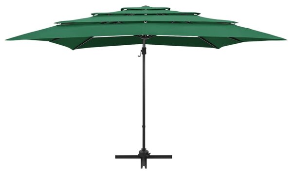 Vrtni suncobran s 4 razine i stupom 250 x 250 cm zeleni - Zelena / N/A