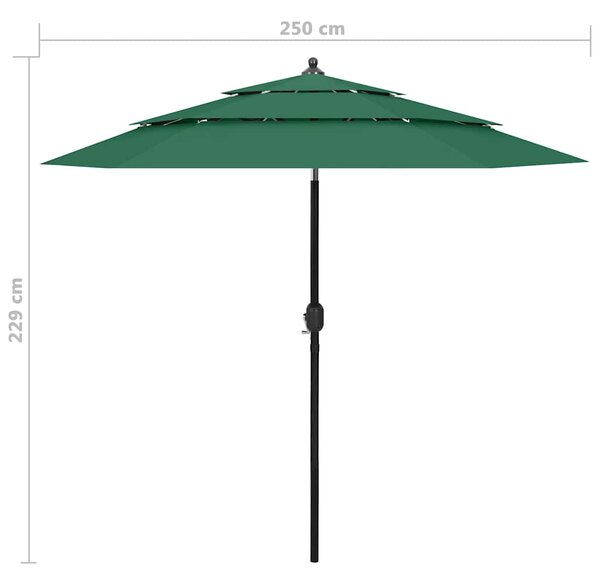 Vrtni suncobran s 3 razine i aluminijskim stupom 2,5 m zeleni - Zelena / 2.5 m