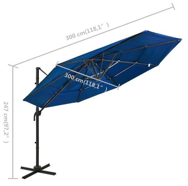 Vrtni suncobran s 4 razine i stupom 3 x 3 m azurnoplavi - Plava / N/A