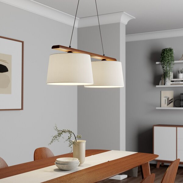 Lamkur Sweden viseća lampa, starinsko bijela, tekstil, orah, 2 žarulje, prigušiva, Drvo, Dnevni boravak/blagovaonica, Drvo