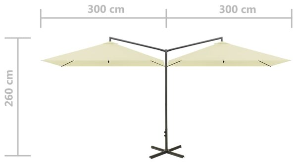 Dvostruki suncobran s čeličnim stupom boja pijeska 600 x 300 cm - Bež / N/A