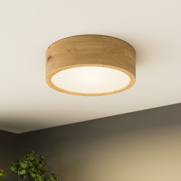 Envostar Stropna lampa Kerio, Ø 27 cm, prirodni hrast, prigušiva, Drvo, Dnevni boravak/blagovaonica, Drvo