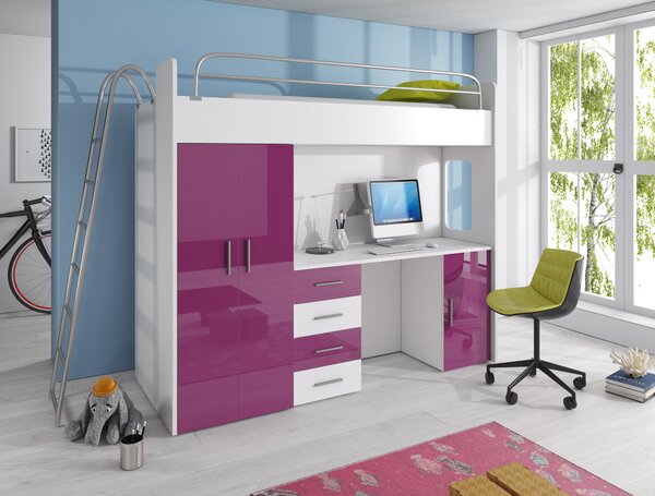 Zondo.hr Dječji krevet Ruby IV D (Bijela + Ljubičasta) (S podnicom) . Akcija -20%. 611101
