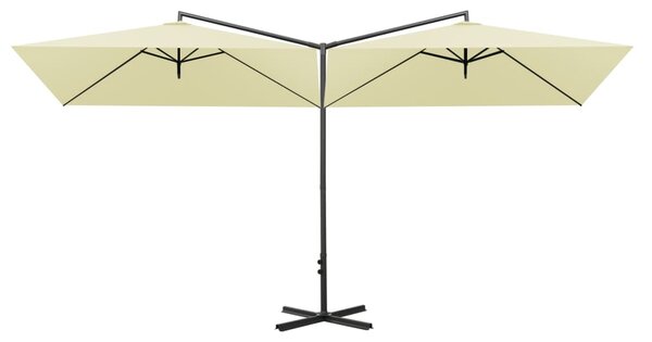 Dvostruki suncobran s čeličnim stupom boja pijeska 600 x 300 cm - Bež / N/A