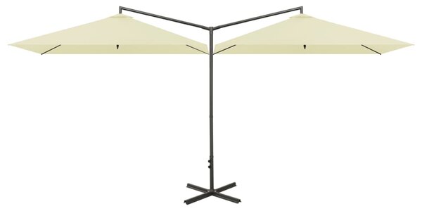 Dvostruki suncobran s čeličnim stupom boja pijeska 600 x 300 cm - Bež / N/A