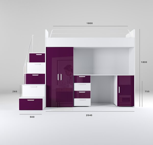 Zondo.hr Dječji krevet Ruby IV S (Bijela + Ljubičasta) (S podnicom) . 611108