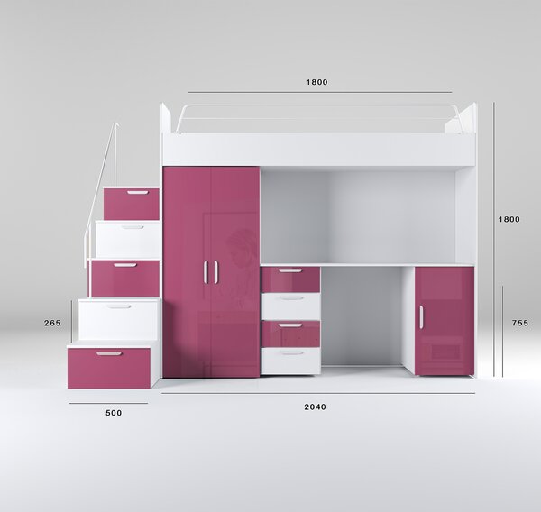 Zondo.hr Dječji krevet Ruby IV S (Bijela + Ružičasta) (S podnicom) . 611107