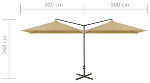 Dvostruki suncobran s čeličnim stupom 600 x 300 cm smeđesivi - Tupe / N/A