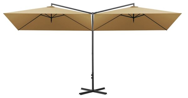 Dvostruki suncobran s čeličnim stupom 600 x 300 cm smeđesivi - Tupe / N/A