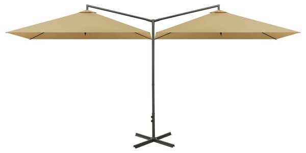 Dvostruki suncobran s čeličnim stupom 600 x 300 cm smeđesivi - Tupe / N/A