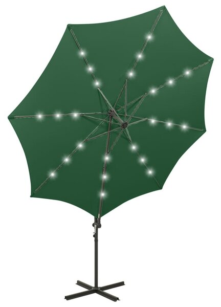 Konzolni vrtni suncobran sa stupom i LED svjetlom 300 cm zeleni - Zelena / N/A