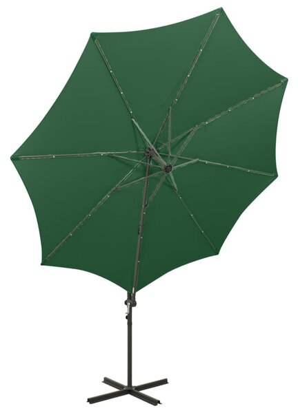 Konzolni vrtni suncobran sa stupom i LED svjetlom 300 cm zeleni - Zelena / N/A