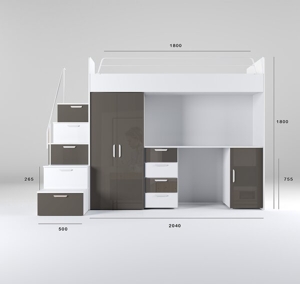 Zondo.hr Dječji krevet Ruby IV S (Bijela + Siva) (S podnicom) . 611109