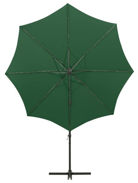 Konzolni vrtni suncobran sa stupom i LED svjetlom 300 cm zeleni - Zelena / N/A
