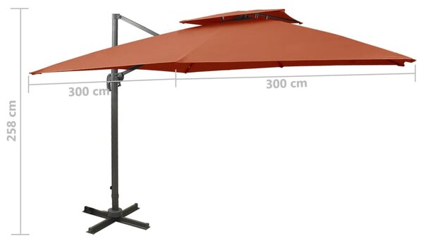Konzolni vrtni suncobran s dvostrukim vrhom 300x300 cm terakota - Narančasta / 300 x 300 cm